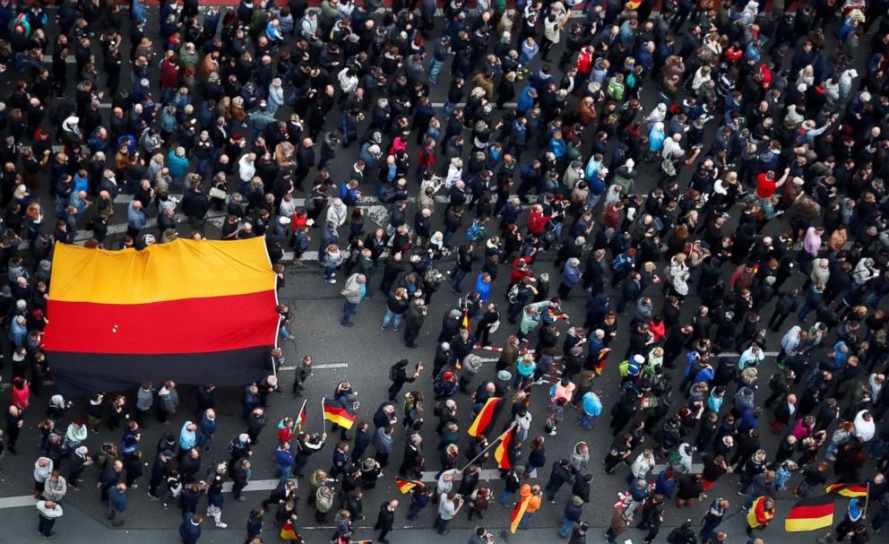 PHOTO: People take part in demonstrations following the killing of a German man in Chemnitz, Germany, Sept. 1, 2018.