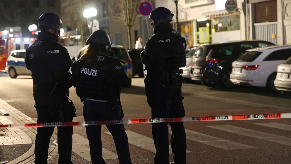 PHOTO: Police secure the area after a shooting in Hanau, near Frankfurt, Germany, Feb. 19, 2020.