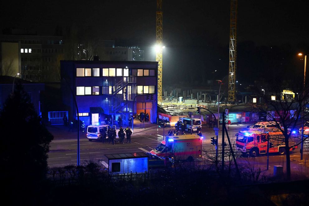 PICTURED: Armed police and emergency services near the scene of a shooting in Hamburg, Germany, on March 9, 2023, after one or more people opened fire in a church.