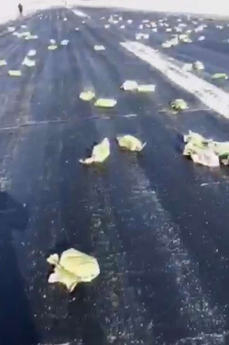 PHOTO: A plane carrying tons of precious gold-silver bars littered a runway in Russia and the surrounding area with its cargo, March 15, 2018, after part of the plane ripped off during takeoff, according to Russian media and a local official.