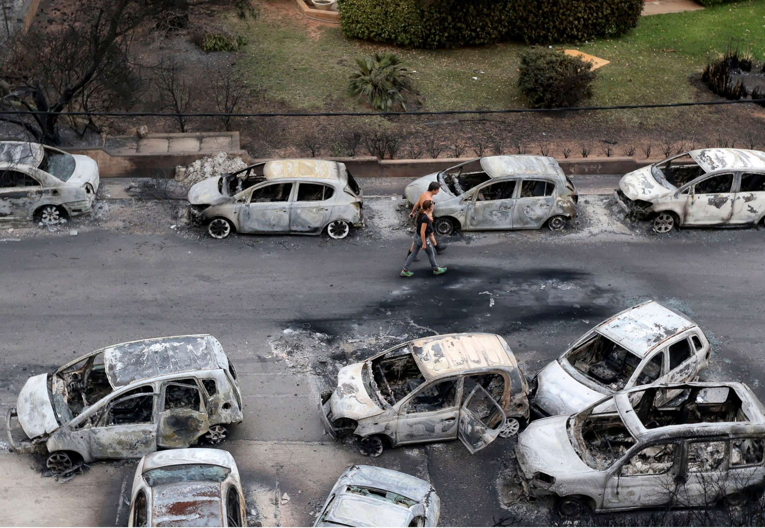 PHOTO: Dozens of cars destroyed by the blaze in the Mati area, Kokkino Limanaki  in Greece, July 24, 2018.