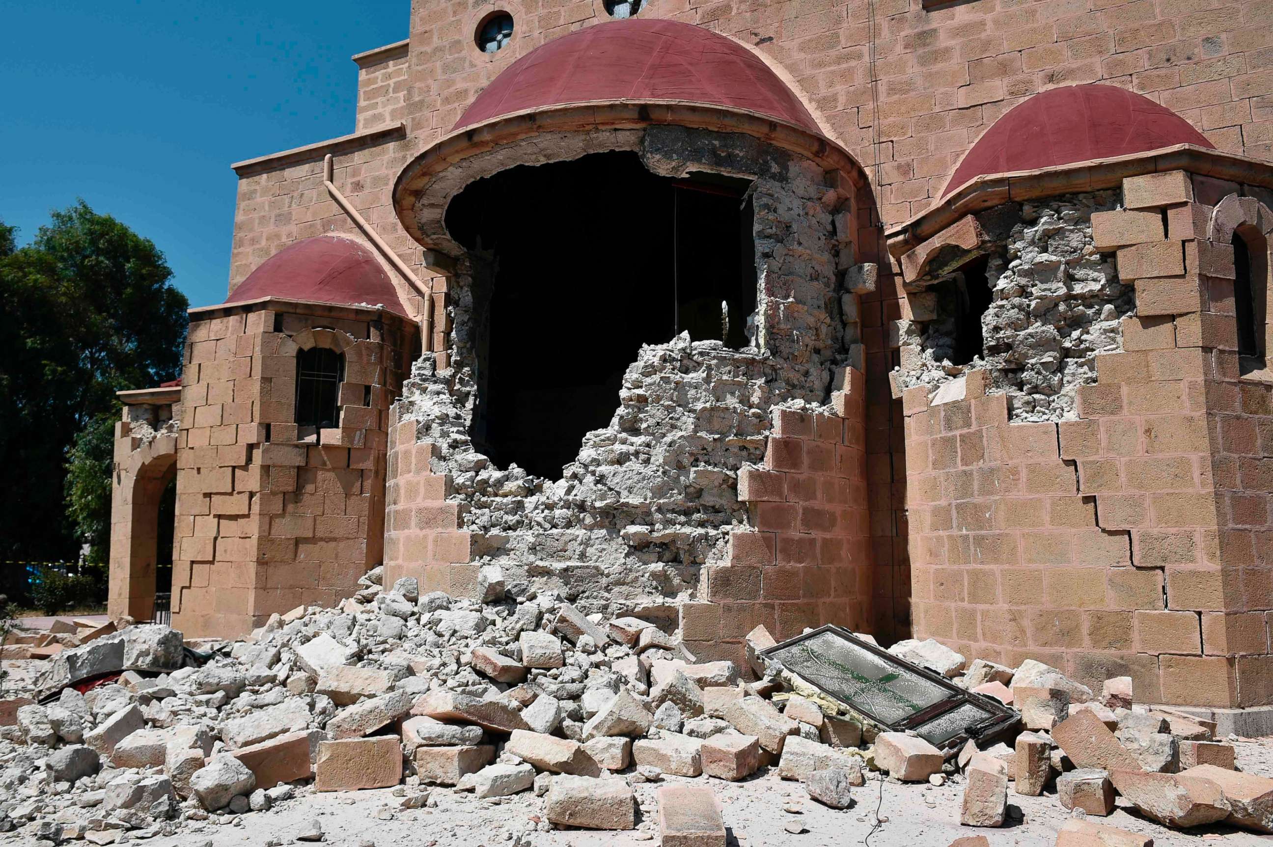 PHOTO: An exterior view of the quake-damaged Church of Saint Nicholas on the Greek Island of Kos following a 6.5 magnitude earthquake which struck the region, July 21, 2017. 
