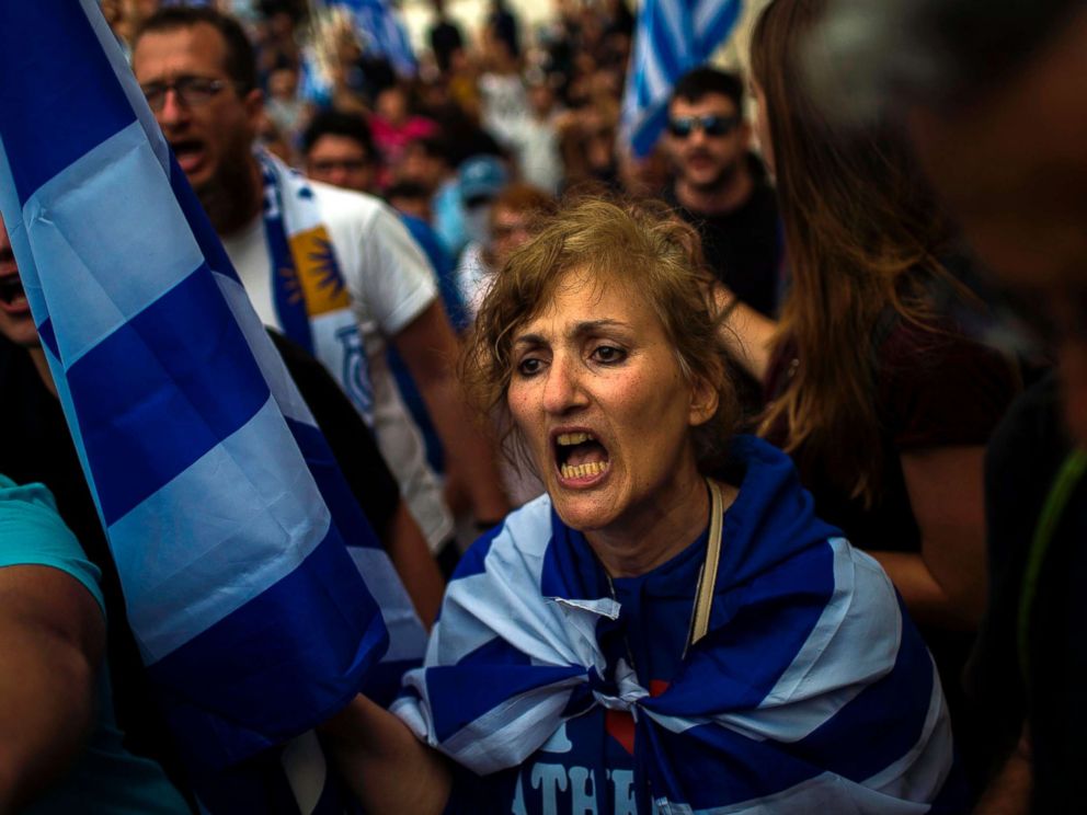 greece-macedonia-protest-2-gty-jt-180617_hpMain_4x3_992 greece-macedonia-protest-2-gty-jt-180617_hpMain_4x3_992 PHOTO: A woman shouts in a demonstration against the agreement reached to resolve a 27-year name row with Macedonia in Athens, Greece, June 16, 2018. Greece and Macedonia hope to end decades-long dispute over name greece macedonia protest 2 gty jt 180617 hpMain 4x3 992