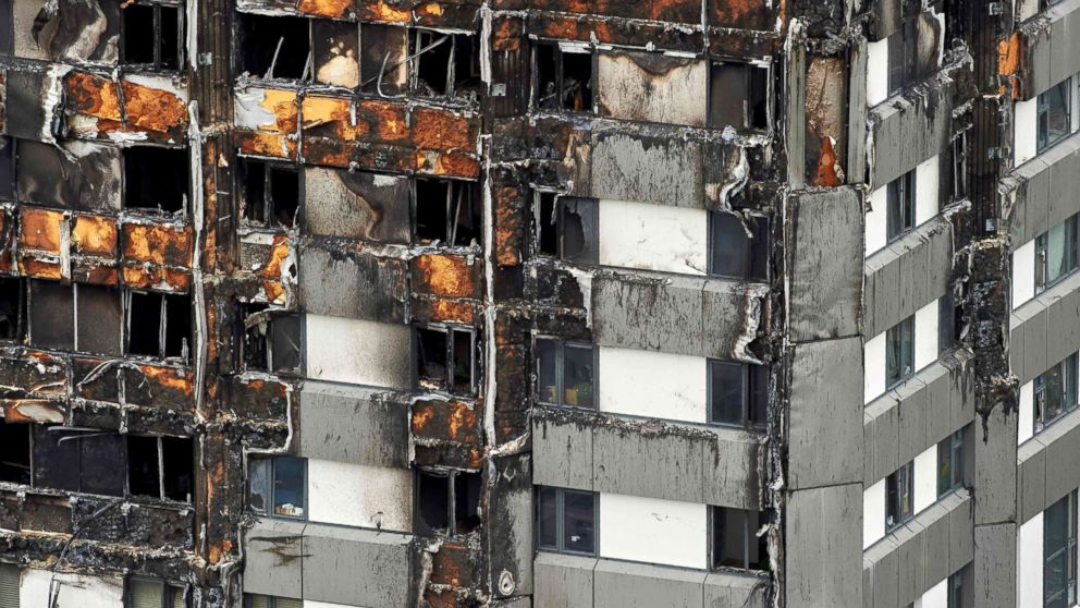 PHOTO: Grenfell Tower is pictured in London on June 22, 2017, after a fire killed 71 people.