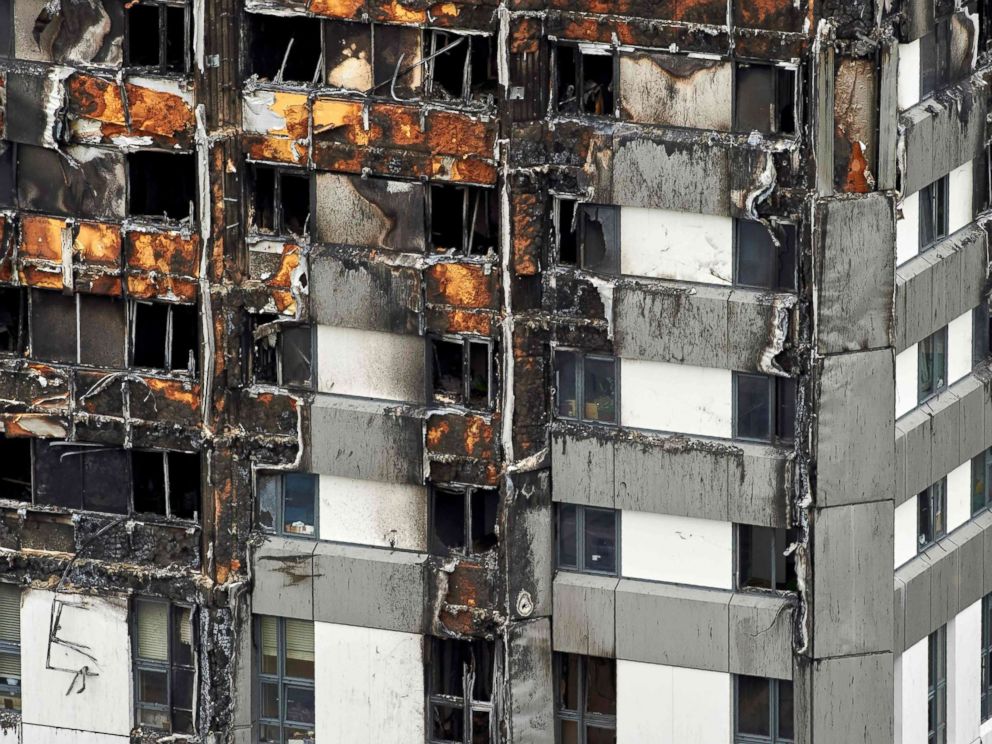 PHOTO: Grenfell Tower is pictured in London on June 22, 2017, after a fire killed 71 people.