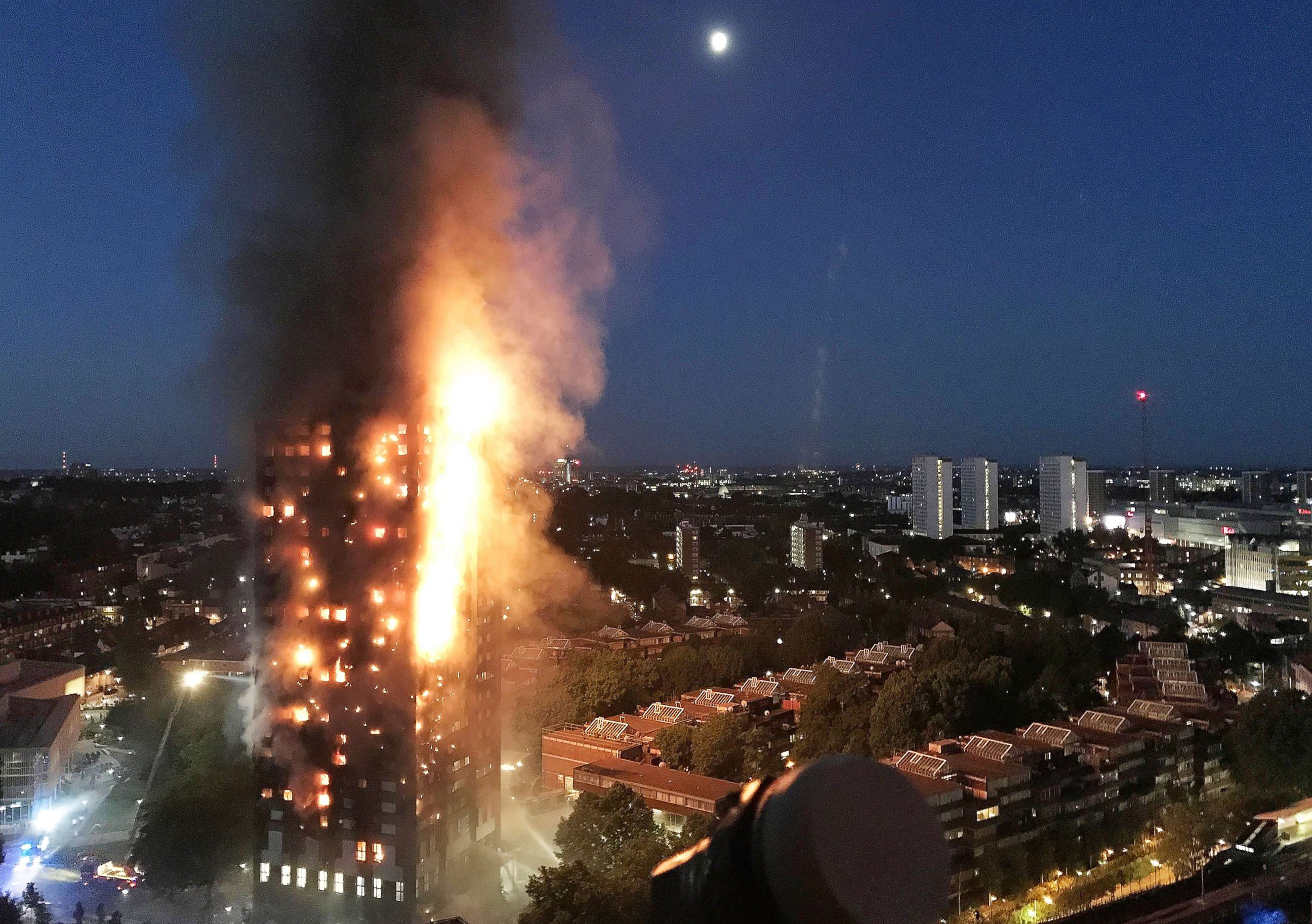 PHOTO: A huge fire engulfs the 24 story Grenfell Tower in Latimer Road, West London in the early hours of this morning on June 14, 2017 in London.