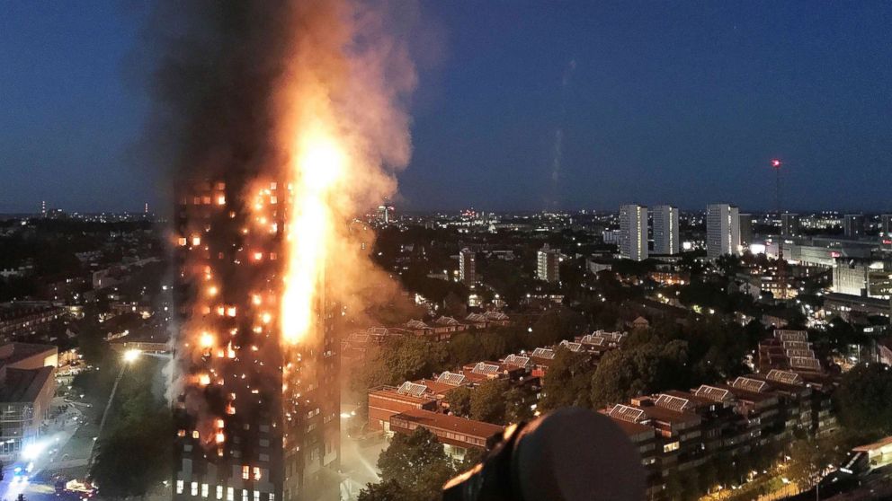 PHOTO: A huge fire engulfs the 24 story Grenfell Tower in Latimer Road, West London in the early hours of this morning on June 14, 2017 in London.