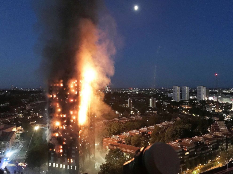 PHOTO: A huge fire engulfs the 24 story Grenfell Tower in Latimer Road, West London in the early hours of this morning on June 14, 2017 in London.