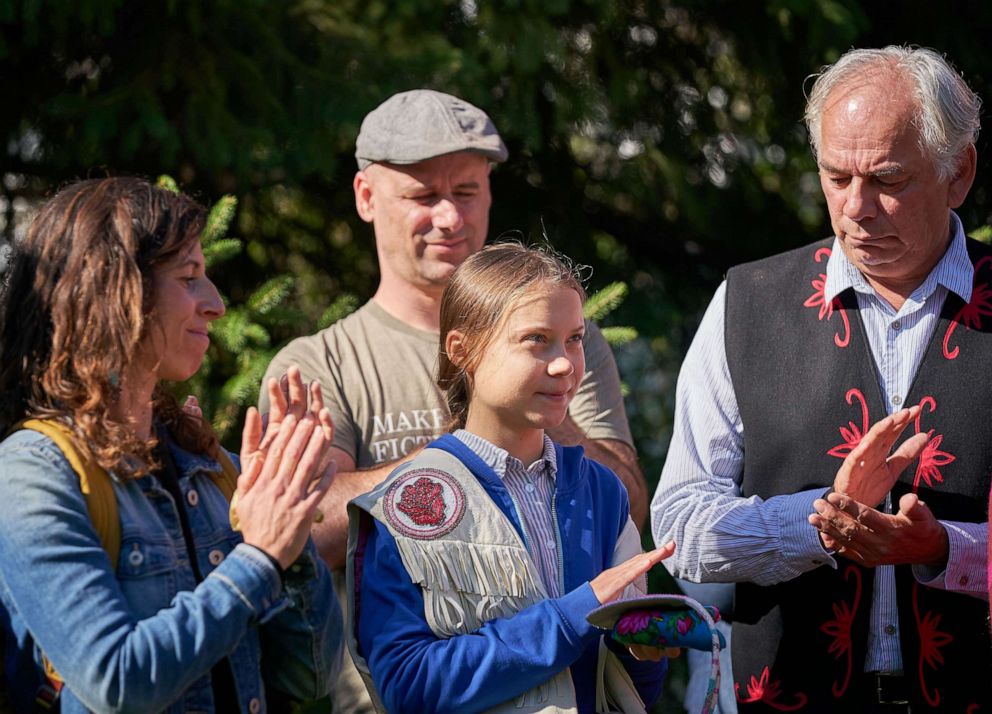 PHOTO: Swedish climate activist Greta Thunberg applauds after her speech during a press conference at the 'Fridays For Future Summit?, in Montreal, Canada, 27 September 2019.