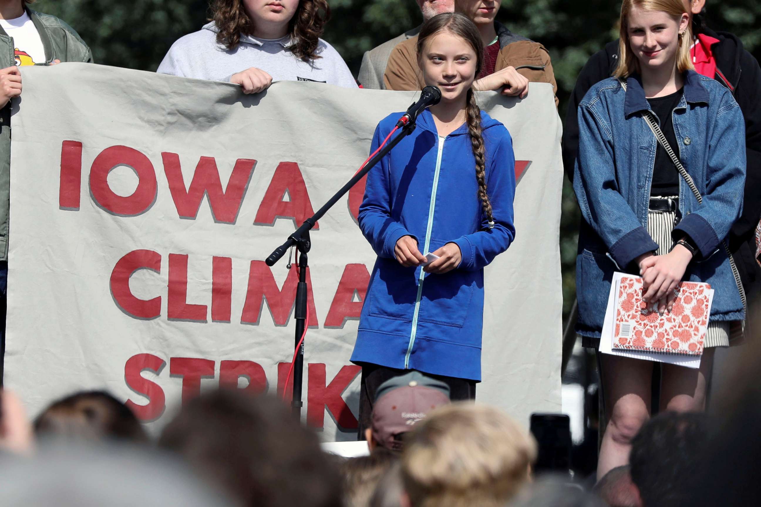 PHOTO: Climate change environmental teen activist Greta Thunberg speaks during a climate strike rally in Iowa City, Iowa, Oct. 4, 2019.