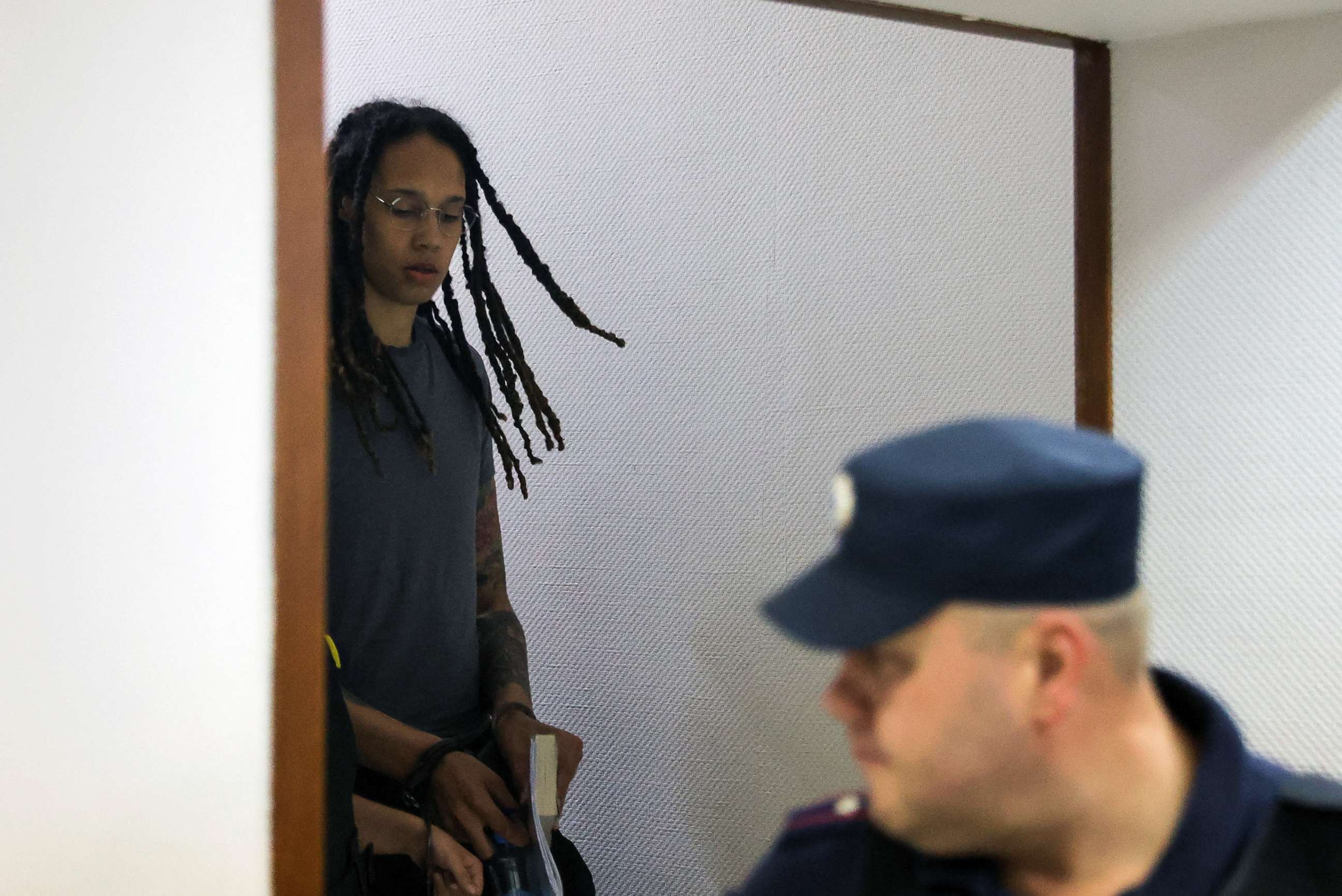 PHOTO: Brittney Griner walks before the verdict in a court hearing in Khimki, Russia Aug. 4, 2022.