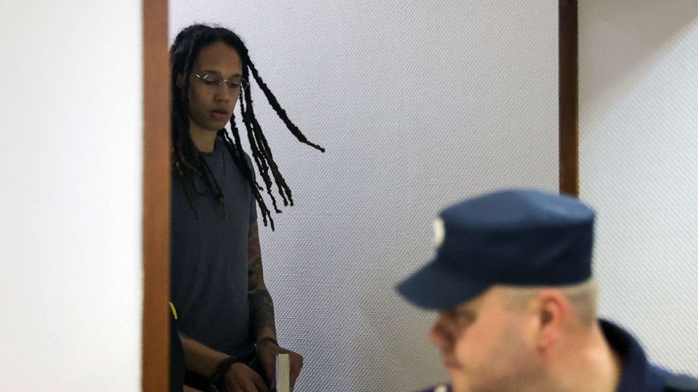 PHOTO: Brittney Griner walks before the verdict in a court hearing in Khimki, Russia Aug. 4, 2022.