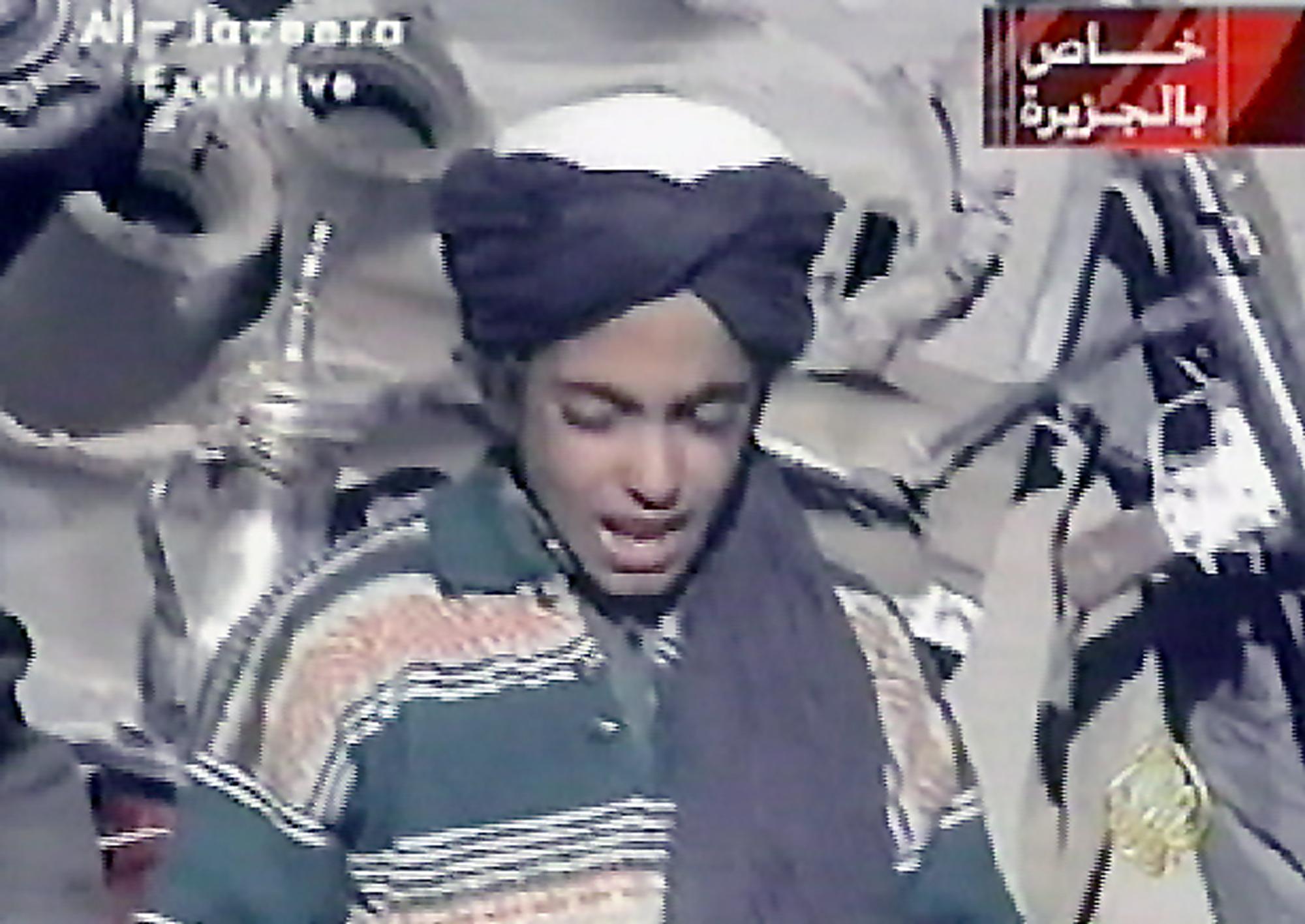 PHOTO: This file frame grab photo taken on, Nov. 7, 2001, shows Hamza, who appears to be the youngest son of  Saudi born Osama bin Laden, as he recites a poem, in this frame grab taken from the Qatar based al-Jazeera satellite news channel.