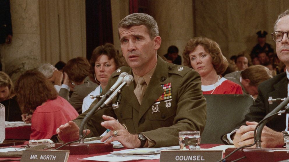 PHOTO: Lt. Col. Oliver North, testifies during the Iran-contra hearings, on Capitol Hill, July 7, 1987.
