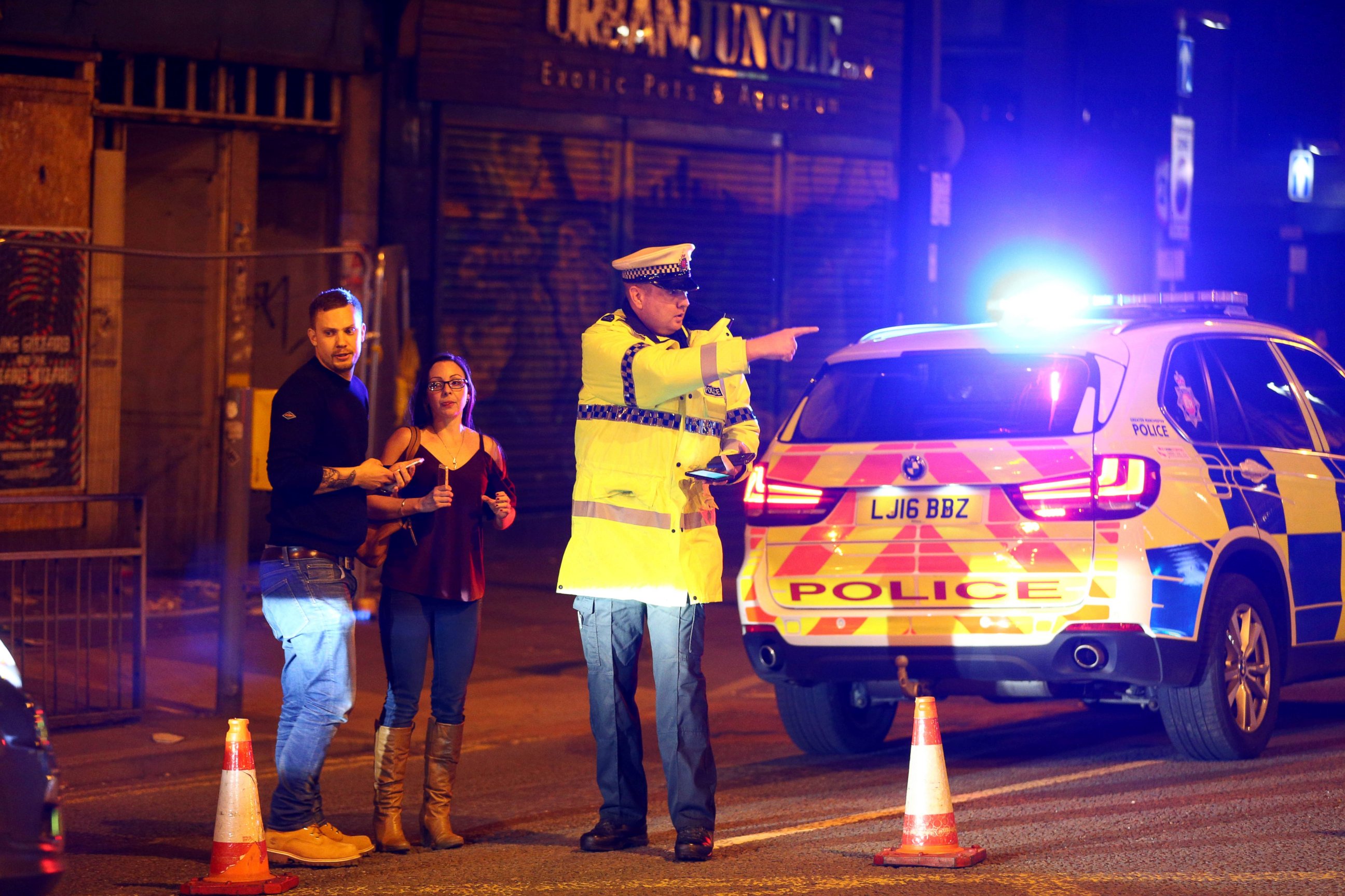PHOTO: Police stand by a closed street close to the Manchester Arena on May 22, 2017 in Manchester, England.