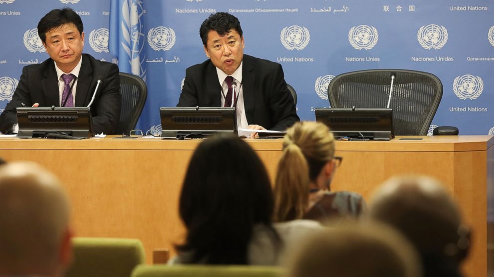 PHOTO: North Korea Deputy United Nations Ambassador Kim In Ryong speaks to the media at the U.N., April 17, 2017, in New York. 