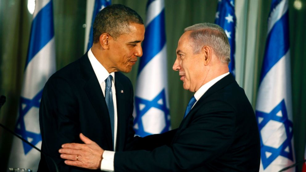 PHOTO: U.S. President Barack Obama (L) greets Israeli Prime Minister Benjamin Netanyahu during a press conference, March 20, 2013, in Jerusalem.