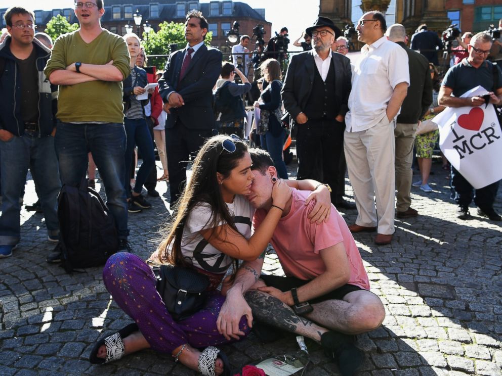 PHOTO: Members of the public gather to attend a vigil, to honor the victims of Monday evenings terror attack, at Albert Square on May 23, 2017 in Manchester, England.