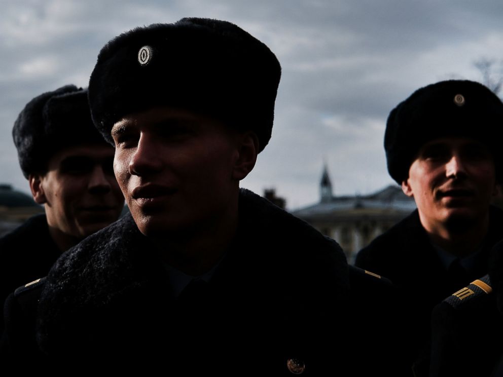 PHOTO: Members of the Presidential Regiment stand outside of the Tomb of the Unknown Soldier on March 4, 2017 in Moscow.