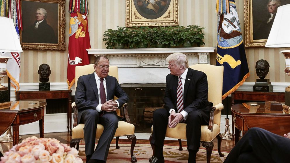 A handout photo made available by the Russian Foreign Ministry shows Russian Foreign Minister Sergei Lavrov speaking with President Donald J. Trump in the Oval Office, May 10, 2017. 
