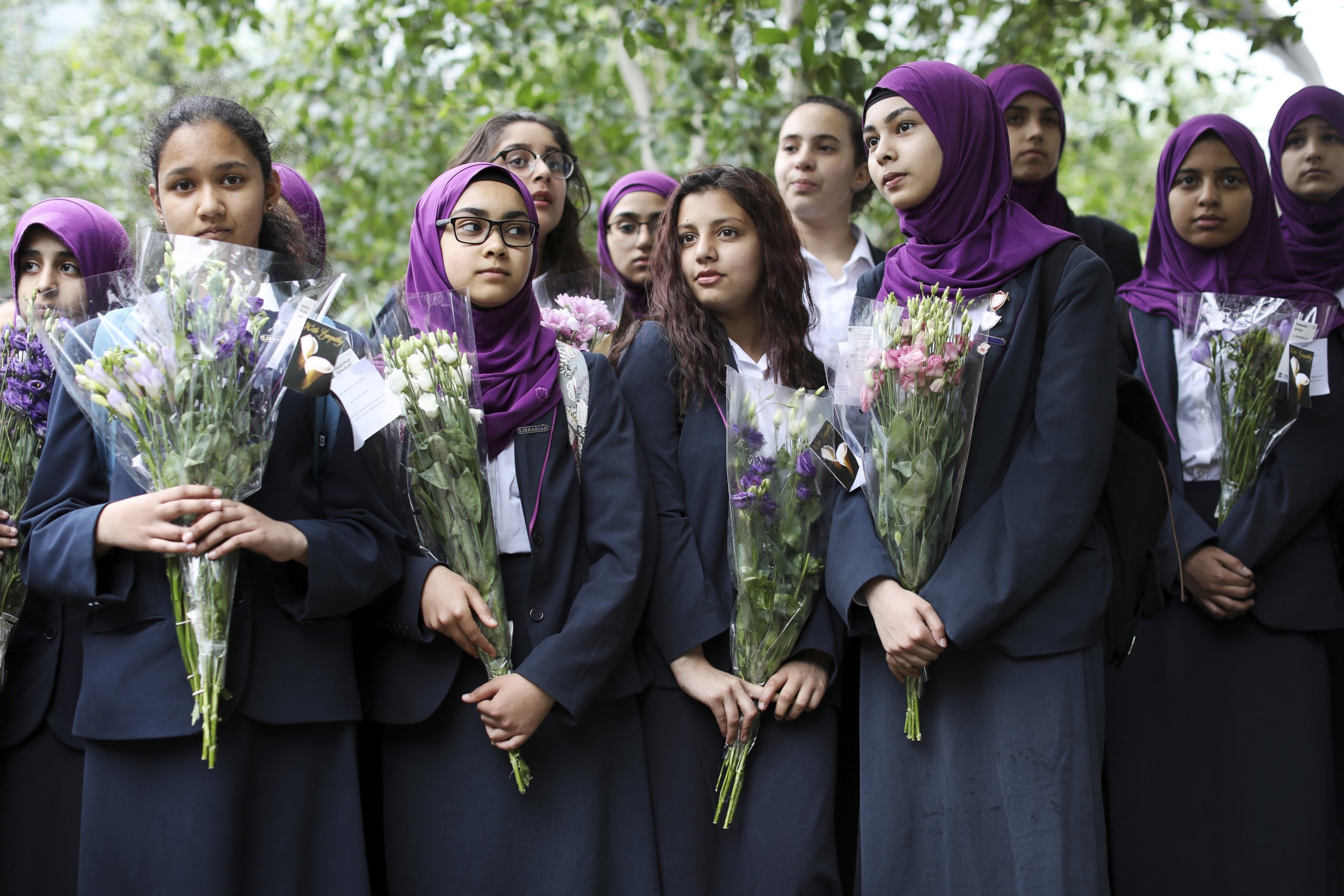 PHOTO: Pupils from Eden Girls' School in Waltham Forest take part in a vigil in memory of those killed in the recent terror attacks in London, in Potters Fields Park, June 5, 2017, in London, England. 