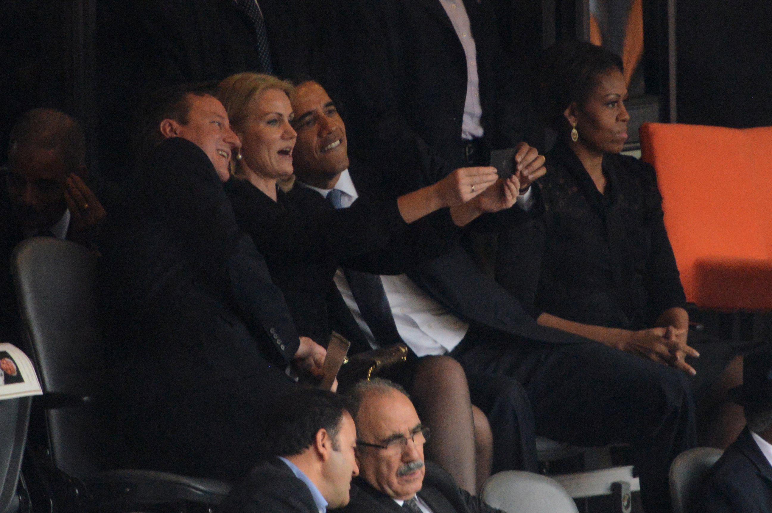 PHOTO: US President  Barack Obama, right, Denmark's Prime Minister Helle Thorning Schmidt and British Prime Minister David Cameron