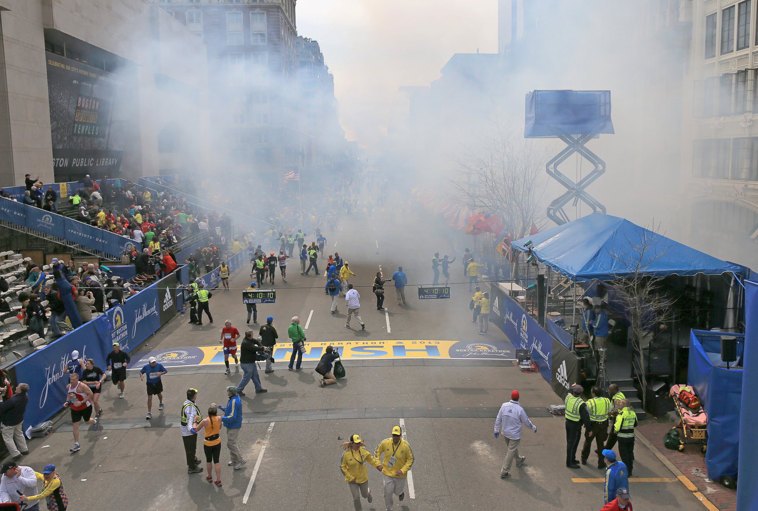 PHOTO: Two explosions went off near the finish line of the 117th Boston Marathon, April 15, 2013.