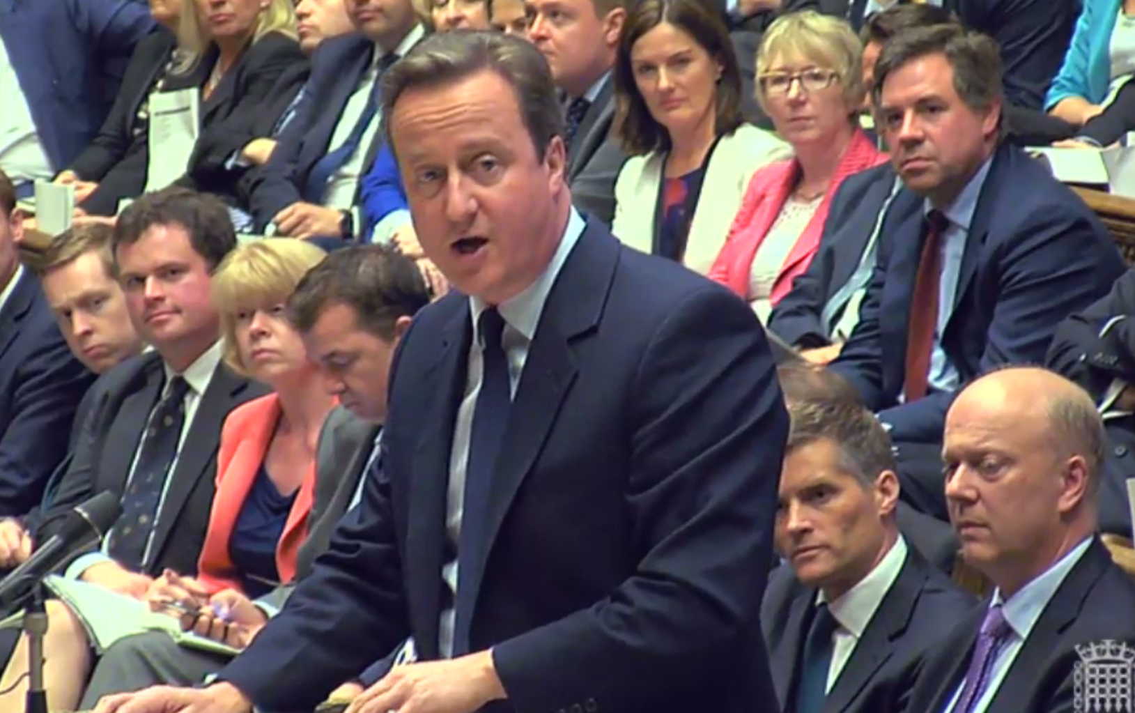 PHOTO: In this video grab taken from footage broadcast by the UK Parliamentary Recording Unit (PRU) shows British Prime Minister David Cameron giving a statement to Parliament in London, June 27, 2016, following the EU referendum. 