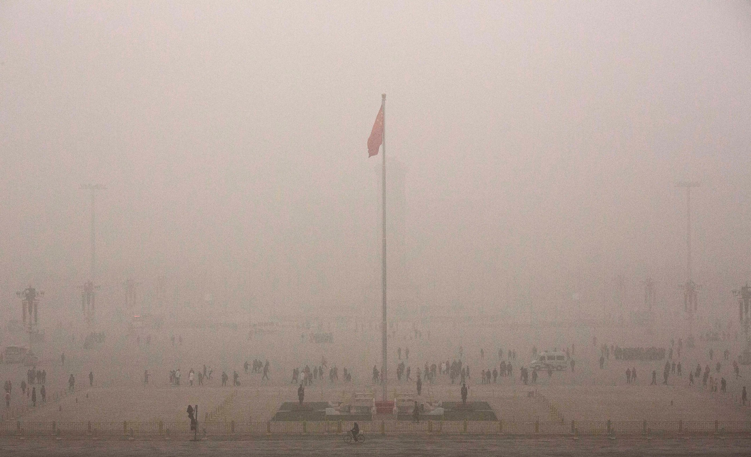 PHOTO: Tiananmen Square is seen in heavy smog on a day of high pollution on Dec. 1, 2015 in Beijing, China.