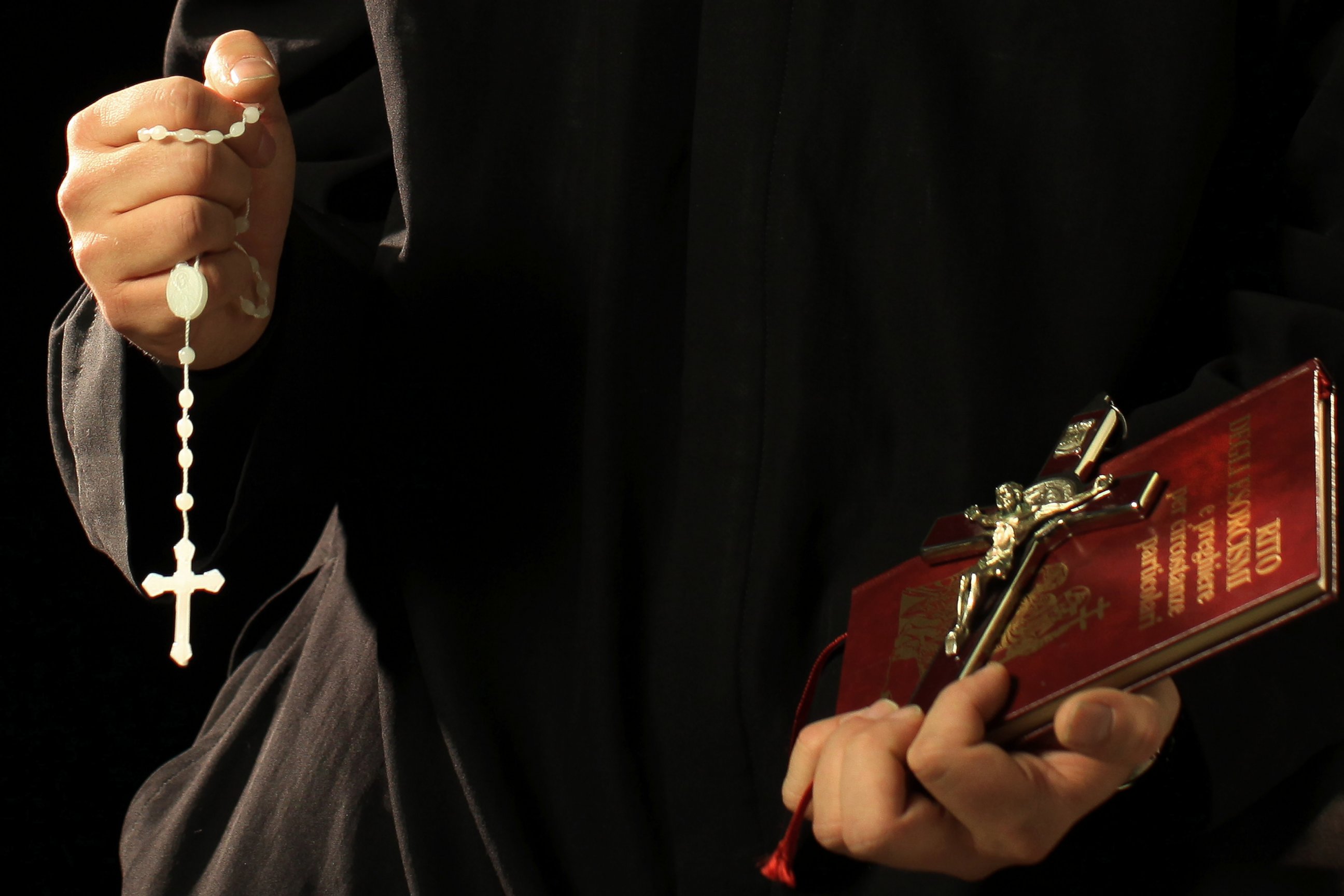 PHOTO: Don Aldo Buonaiuto holds the necessary objects for his exorcisms on Jan. 12, 2012 in Rome, Italy. 
