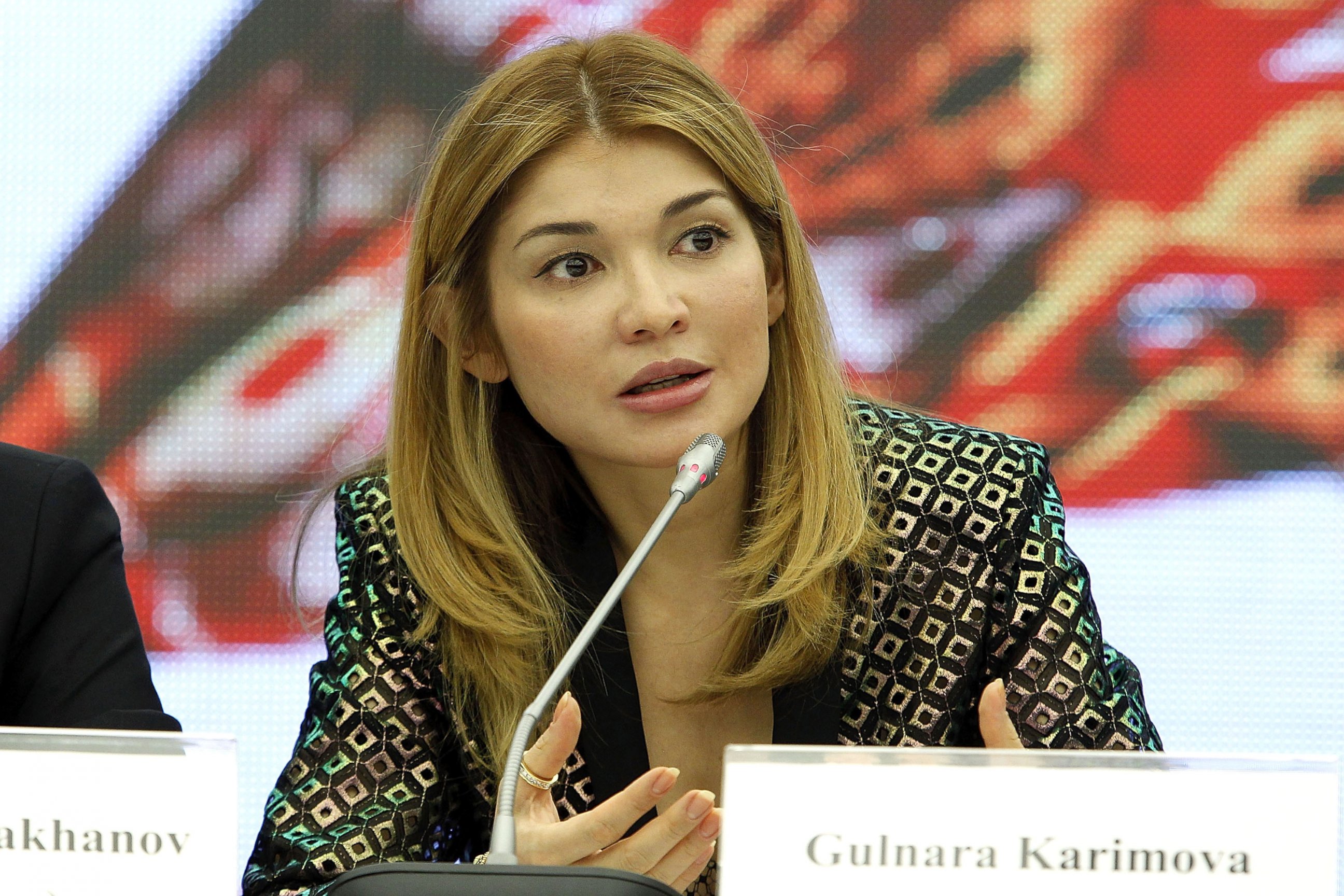PHOTO: H.E.Dr. Gulnara Karimova Chairwoman of the Fund Forum Board of Trustees attends a press conference during Style.Uz Art Week at The Youth Art Palace on Oct. 22, 2013 in Tashkent, Uzbekistan.  