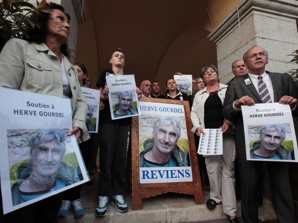 PHOTO: Demonstrators during a walk in support of Herve Gourdel, a French mountain guide who was seized on Sept. 21, 2014 evening while trekking in the Kabylie region of Algeria, in Saint-Martin-Vesubie, France, on Sept. 23, 2014.