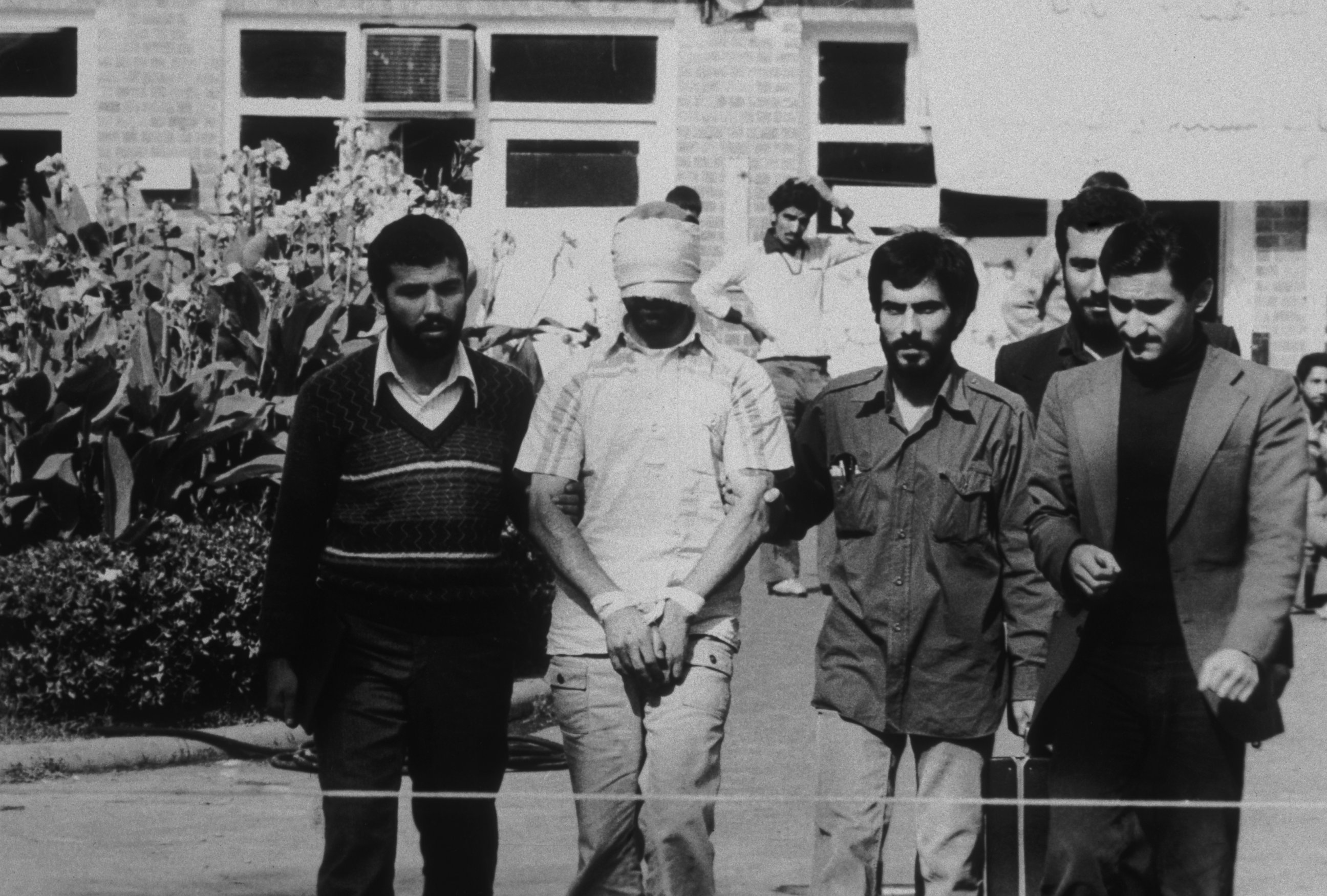 PHOTO: An American hostage being paraded before the cameras by his Iranian captors in Tehran, Iran, 1979.
