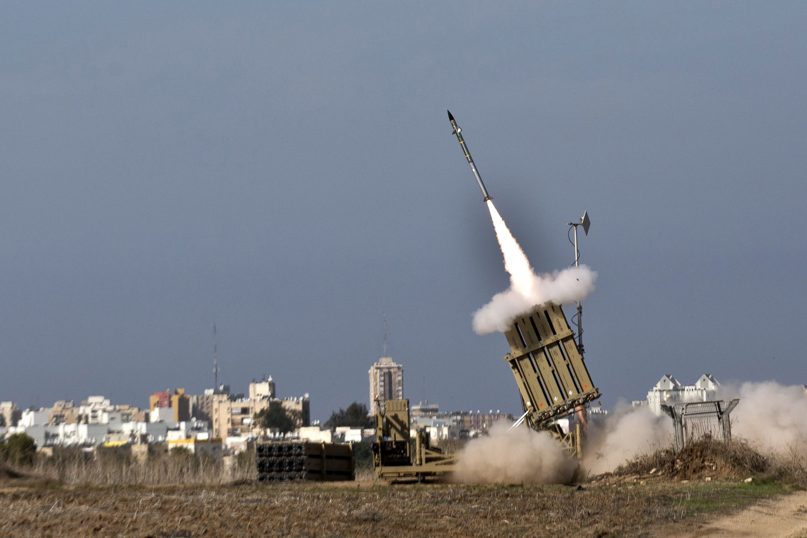 PHOTO: An Israeli missile is launched from the Iron Dome defence missile system in the southern Israeli city of Ashdod in response to a rocket launched from the nearby Palestinian Gaza Strip on November 18, 2012.