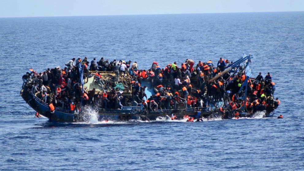 A handout picture from the Italian Navy shows the shipwreck of an overcrowded boat of migrants off the Libyan coast, May 25, 2016.