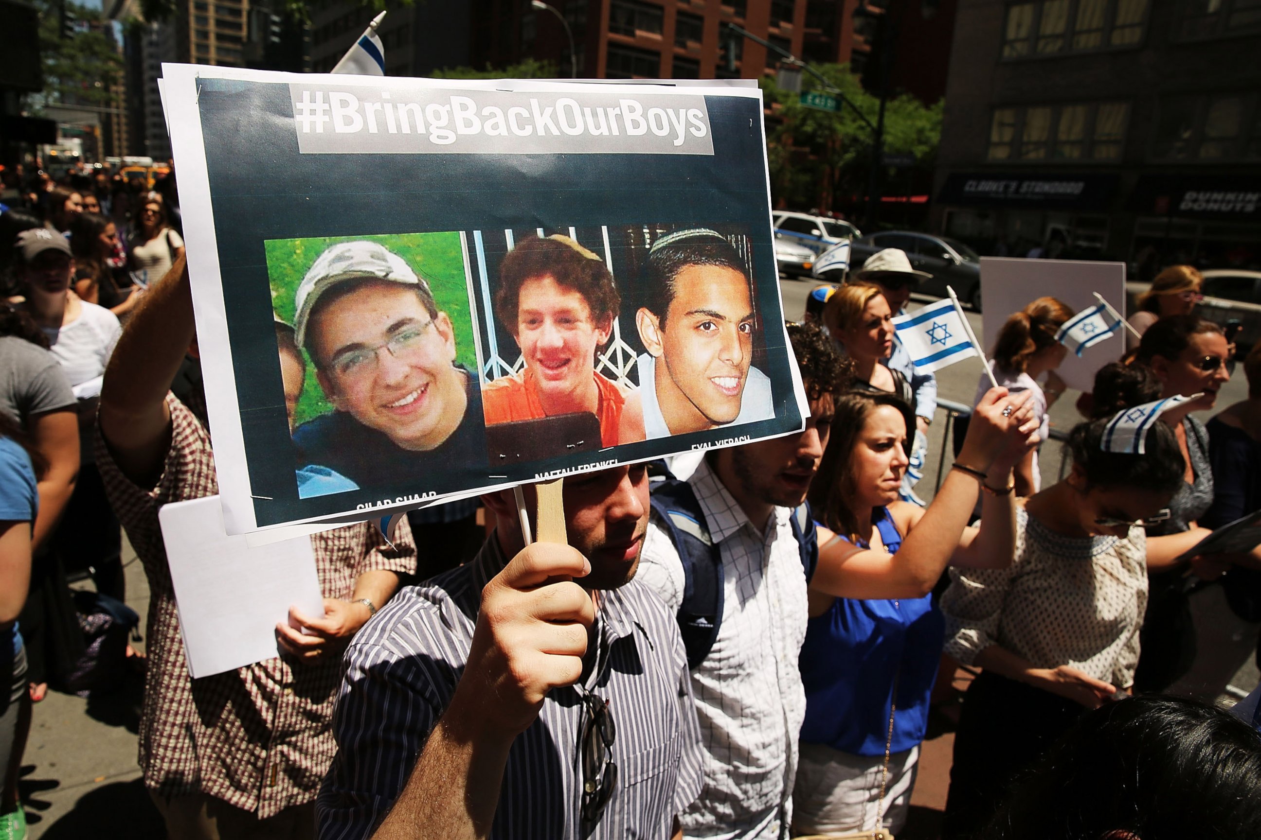 PHOTO: People gather for a vigil for the three Israeli teens outside of the Israeli Consulate on June 16, 2014 in New York City.