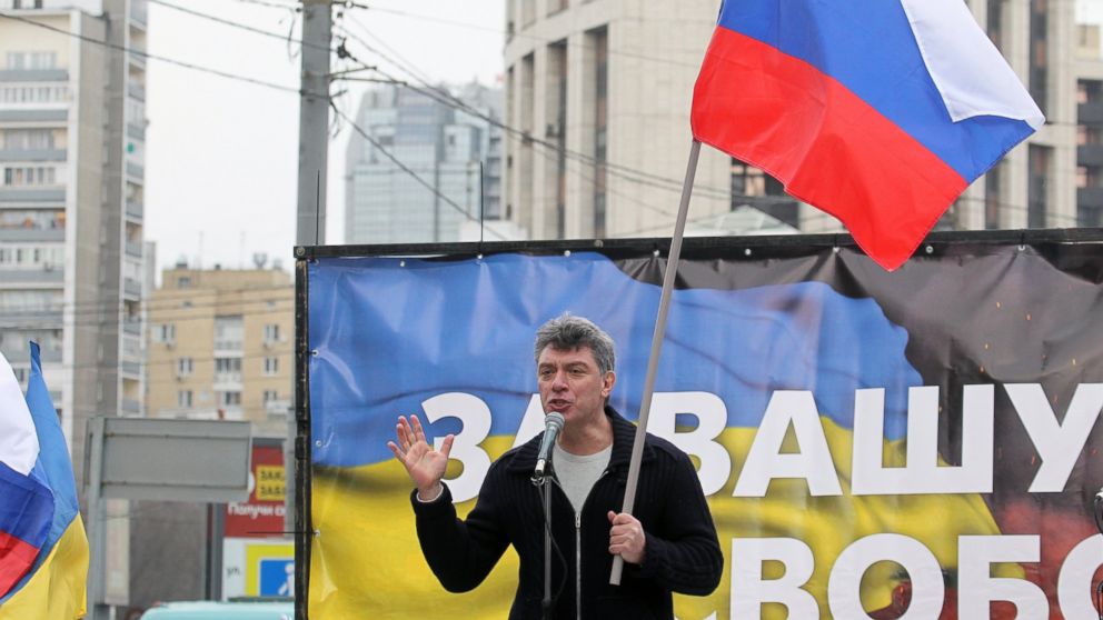 PHOTO: Russian opposition leader and formed Deputy Prime Minister Boris Nemtsov speaks during a rally against the policies and intervention in Ukraine and a possible war in Crimea in Moscow, March 15, 2014.