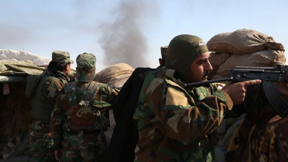 Peshmerga forces belonging to the Kurdish Regional Government are seen at trench during an operation against ISIS in Iraq on Nov. 12, 2015.