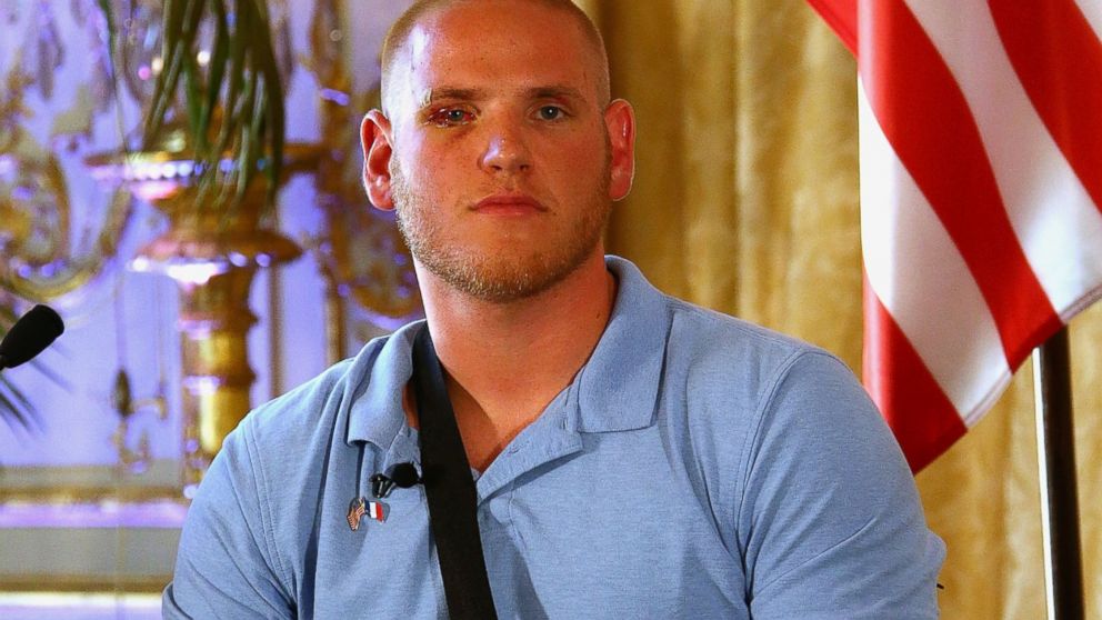 PHOTO:Spencer Stone Gives A Press Conference at the US Ambassador Residence, Aug. 23, 2015, in Paris. 