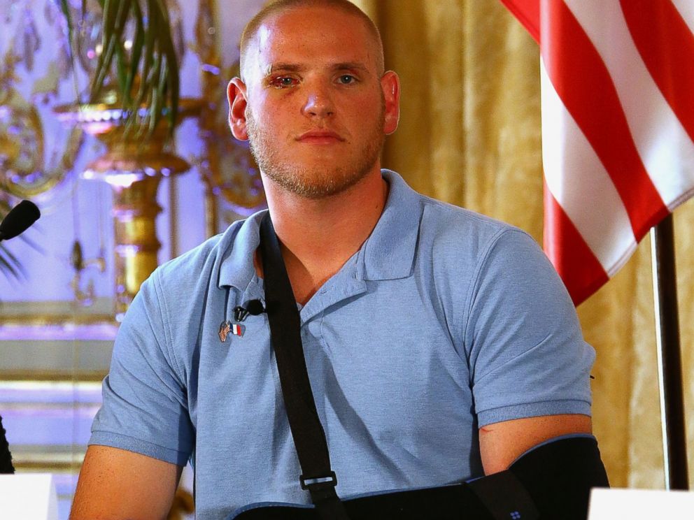 PHOTO:Spencer Stone Gives A Press Conference at the US Ambassador Residence, Aug. 23, 2015, in Paris.