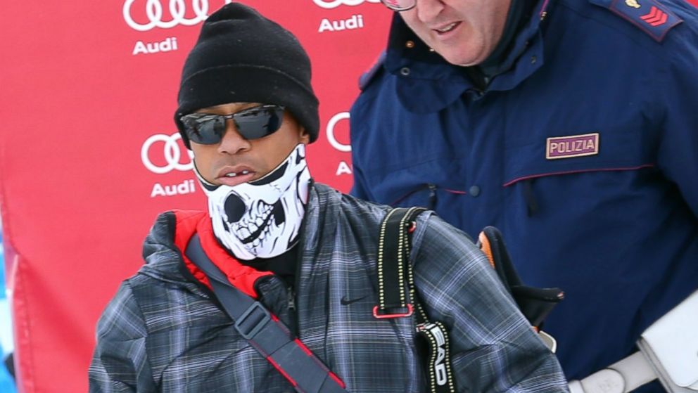 PHOTO: Tiger Woods walks in the finish area of an alpine ski, women's World Cup super-G, in Cortina d'Ampezzo, Italy, Jan. 19, 2015.