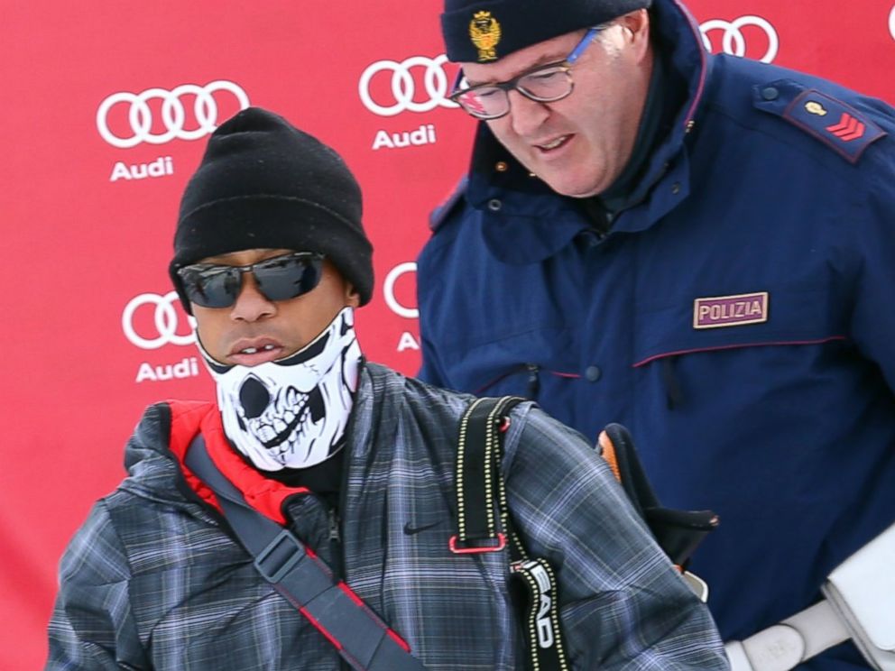 PHOTO: Tiger Woods walks in the finish area of an alpine ski, womens World Cup super-G, in Cortina dAmpezzo, Italy, Jan. 19, 2015.