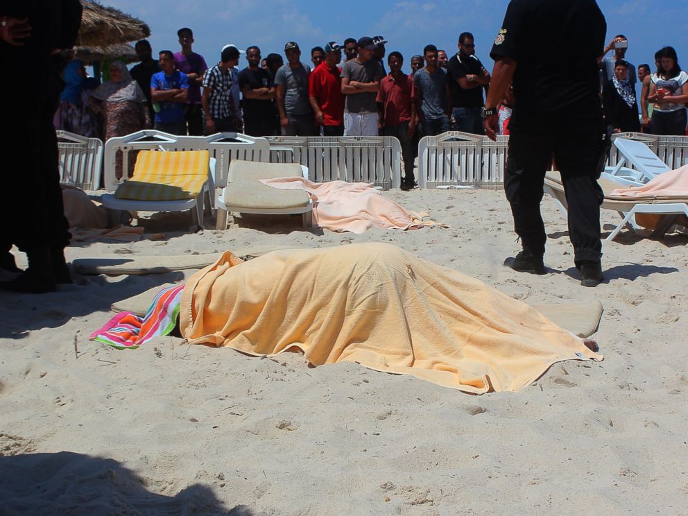 PHOTO: The bodies of people are seen after an armed attack on a tourist hotel in Sousse, Tunisia, left at least 27 people dead, including foreigners, and injured six others , on June 26, 2015.