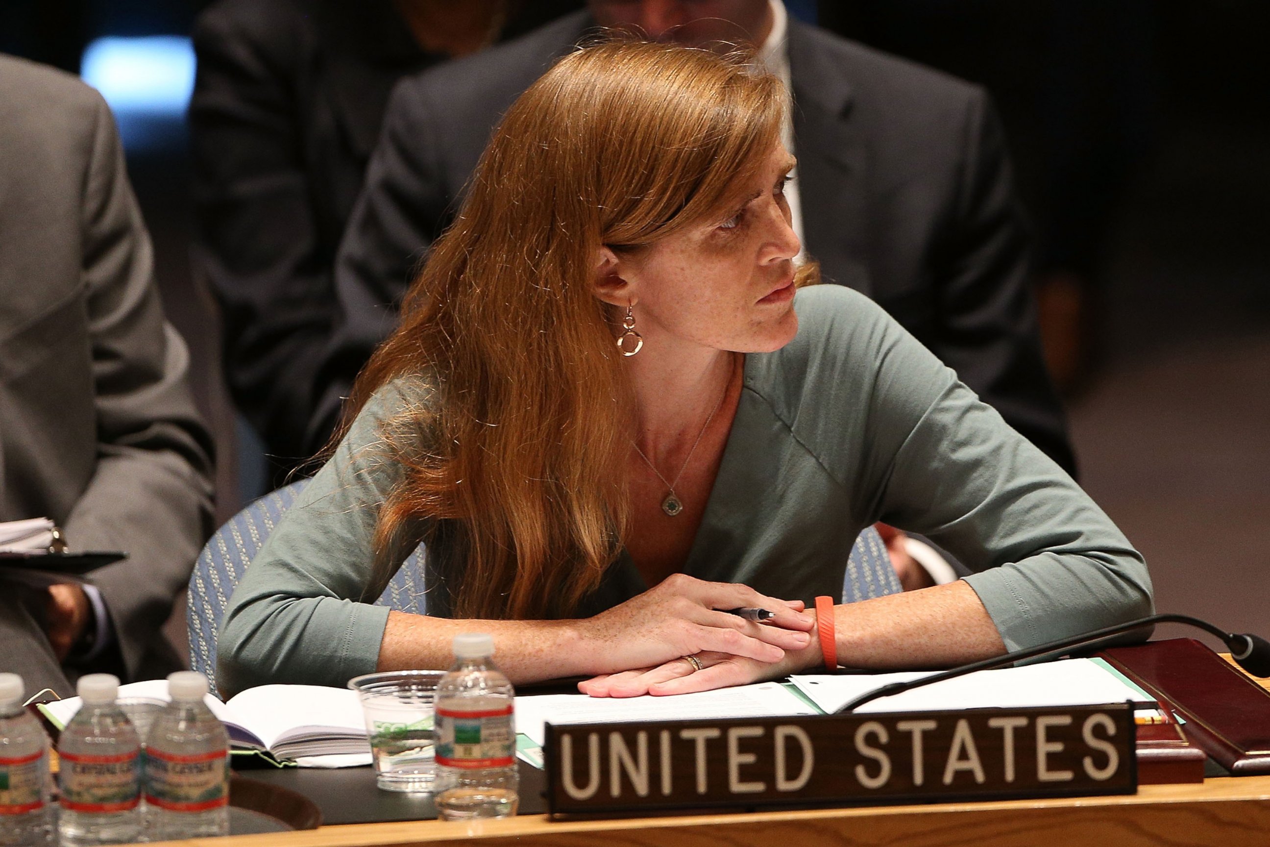 PHOTO: U.S. Ambassador to the United Nations, Samantha Power, attends a meeting of the United Nations Security Council to discuss the shooting down of a Malaysia Airlines passenger jet over eastern Ukraine on July 21, 2014 in New York City.