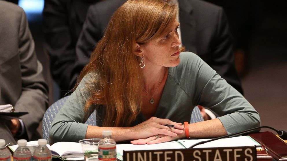 PHOTO: U.S. Ambassador to the United Nations, Samantha Power, attends a meeting of the United Nations Security Council to discuss the shooting down of a Malaysia Airlines passenger jet over eastern Ukraine on July 21, 2014 in New York City.