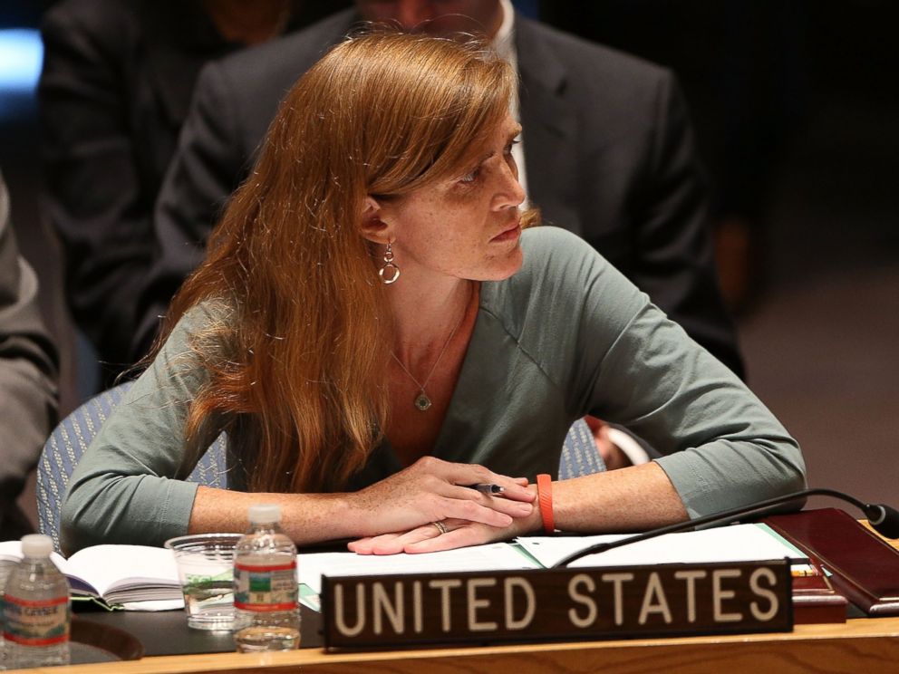 PHOTO: U.S. Ambassador to the United Nations, Samantha Power, attends a meeting of the United Nations Security Council to discuss the shooting down of a Malaysia Airlines passenger jet over eastern Ukraine on July 21, 2014 in New York City.