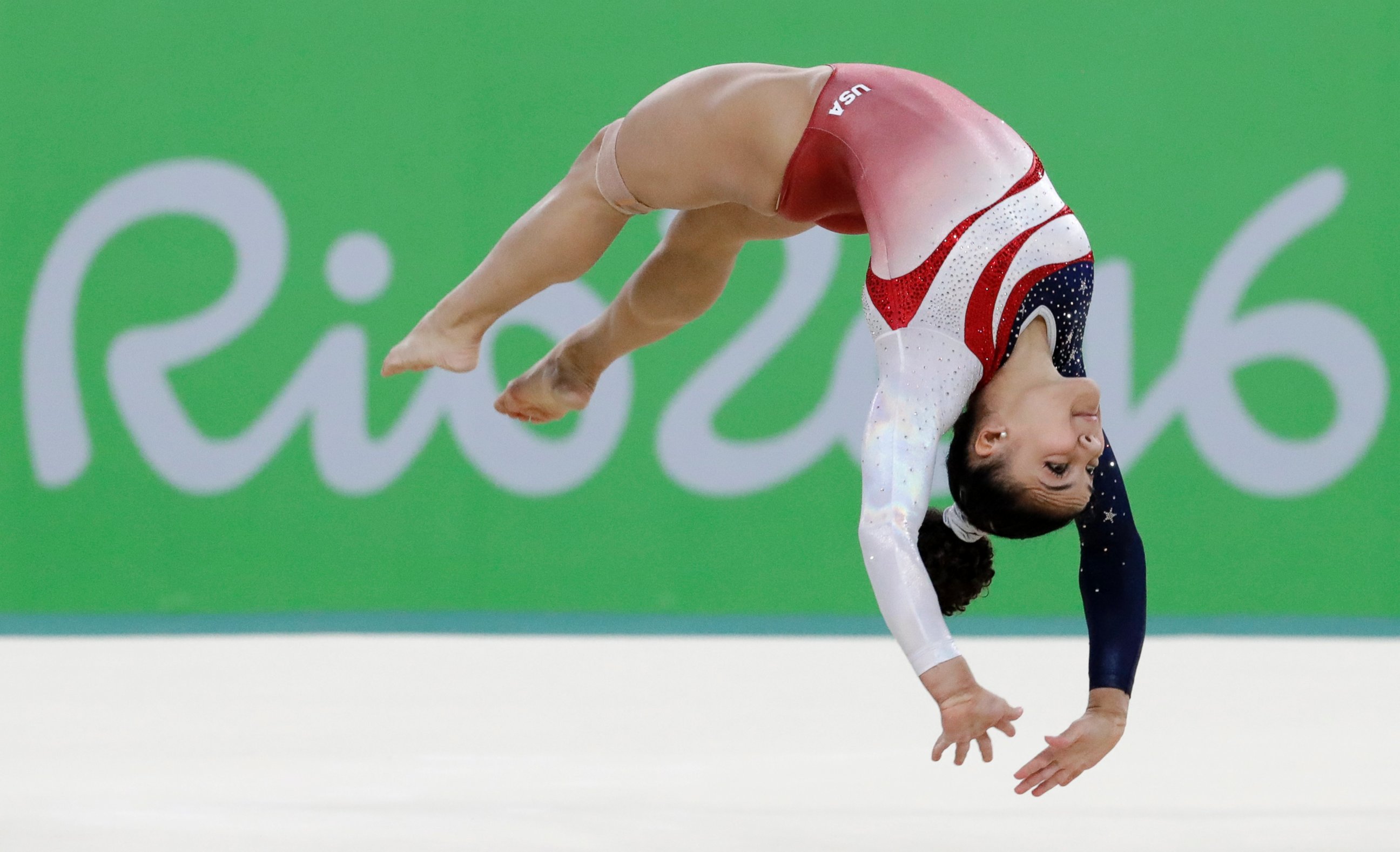 PHOTO: United States' Lauren Hernandez performs on the floor during the artistic gymnastics women's team final at the 2016 Summer Olympics in Rio de Janeiro, Brazil, Aug. 9, 2016.