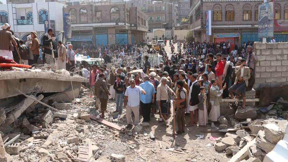 Damaged city stadium is seen after Saudi-led coalition carried out airstrikes on Houthi targets in Dhamar, Yemen, April 13, 2015. Some residential areas close to the Houthi targets were damaged following the Saudi-led coalition's airstrikes.