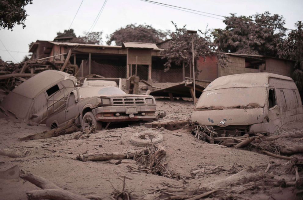 PHOTO: Damage caused by the eruption of the Fuego volcano in San Miguel Los Lotes in Escuintla, Guatemala is pictured on June 4, 2018.