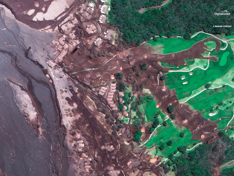 PHOTO: A satellite image of La Reunion Golf Resort, June 6, 2018, three days after the eruption of the Volcan de Fuego, in Escuintla, Guatemala.